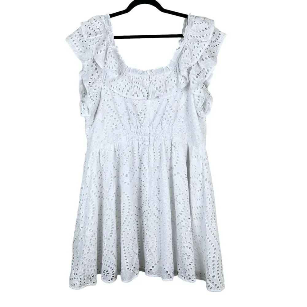 NWT White Eyelet Dress Sz 1X Ruffle Feminine Romantic Vacation Bride